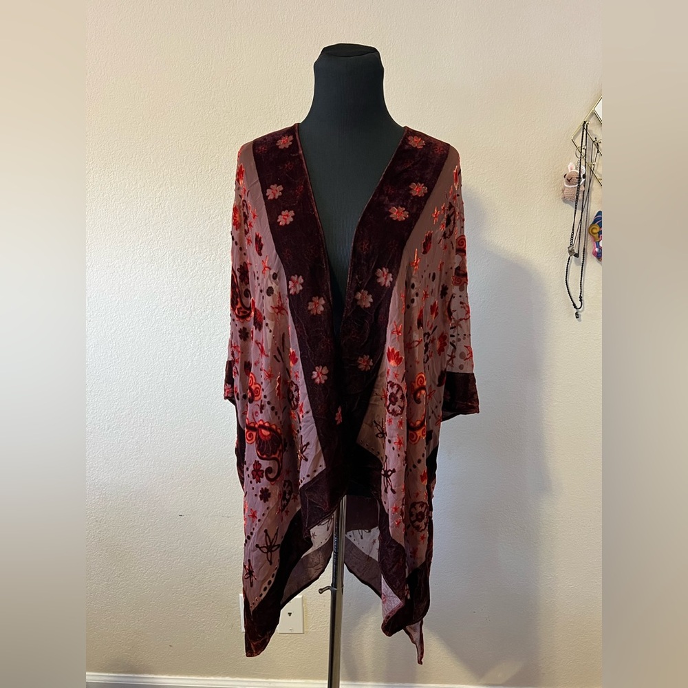 Urban Outfitters Floral Sheer Scarf in Red and Purple